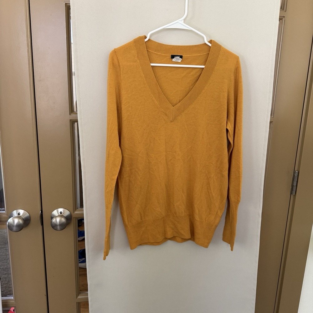 J. Crew Womens Medium Yellow Merino Wool Silk Blend V-Neck Long Sleeve Sweater